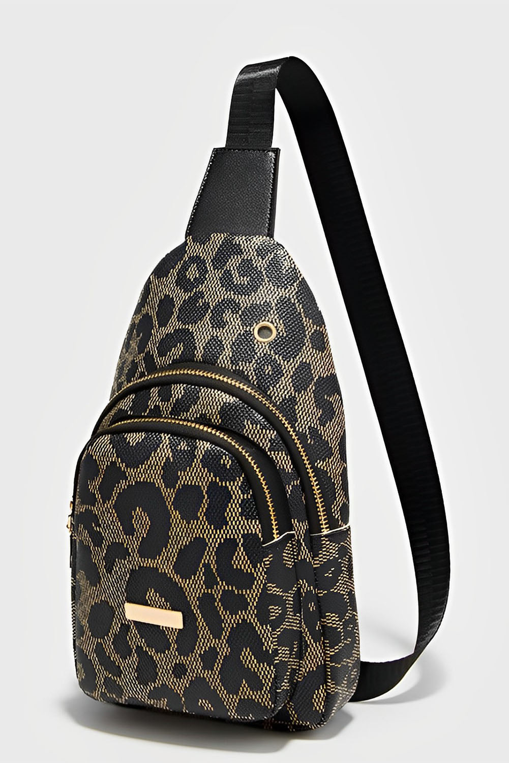 Leopard Printed Leather Zippered Fanny Pack Sling Bag