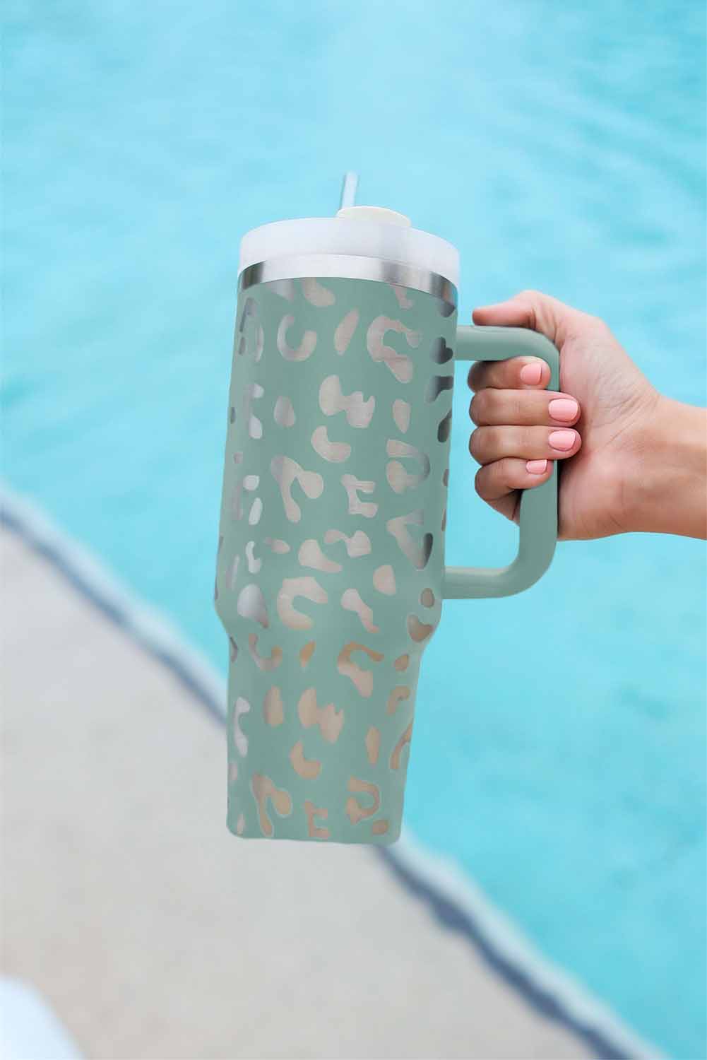 Assorted Colors 40oz Stainless Steel Portable Leopard Tumbler Mug With Handle