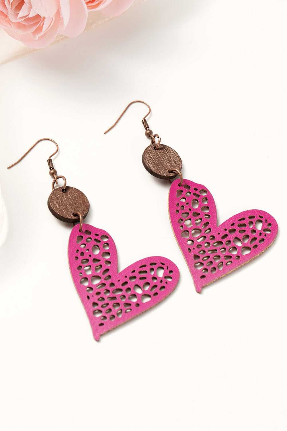 Light or Dark Pink Hollow Out Love Heart Dangle Earrings