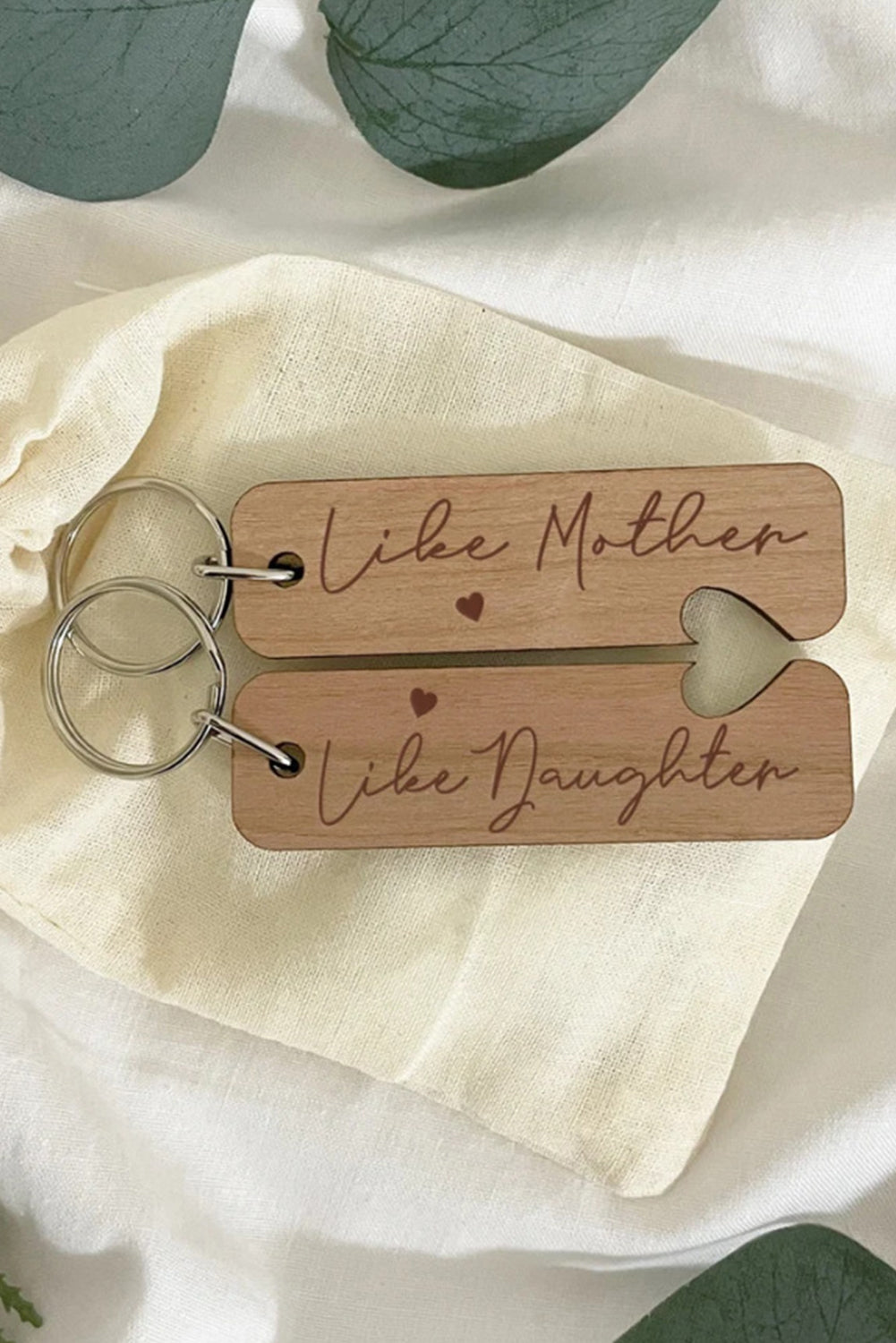 Light French Beige Like Mother Like Daughter Wooden Pendent Key Ring