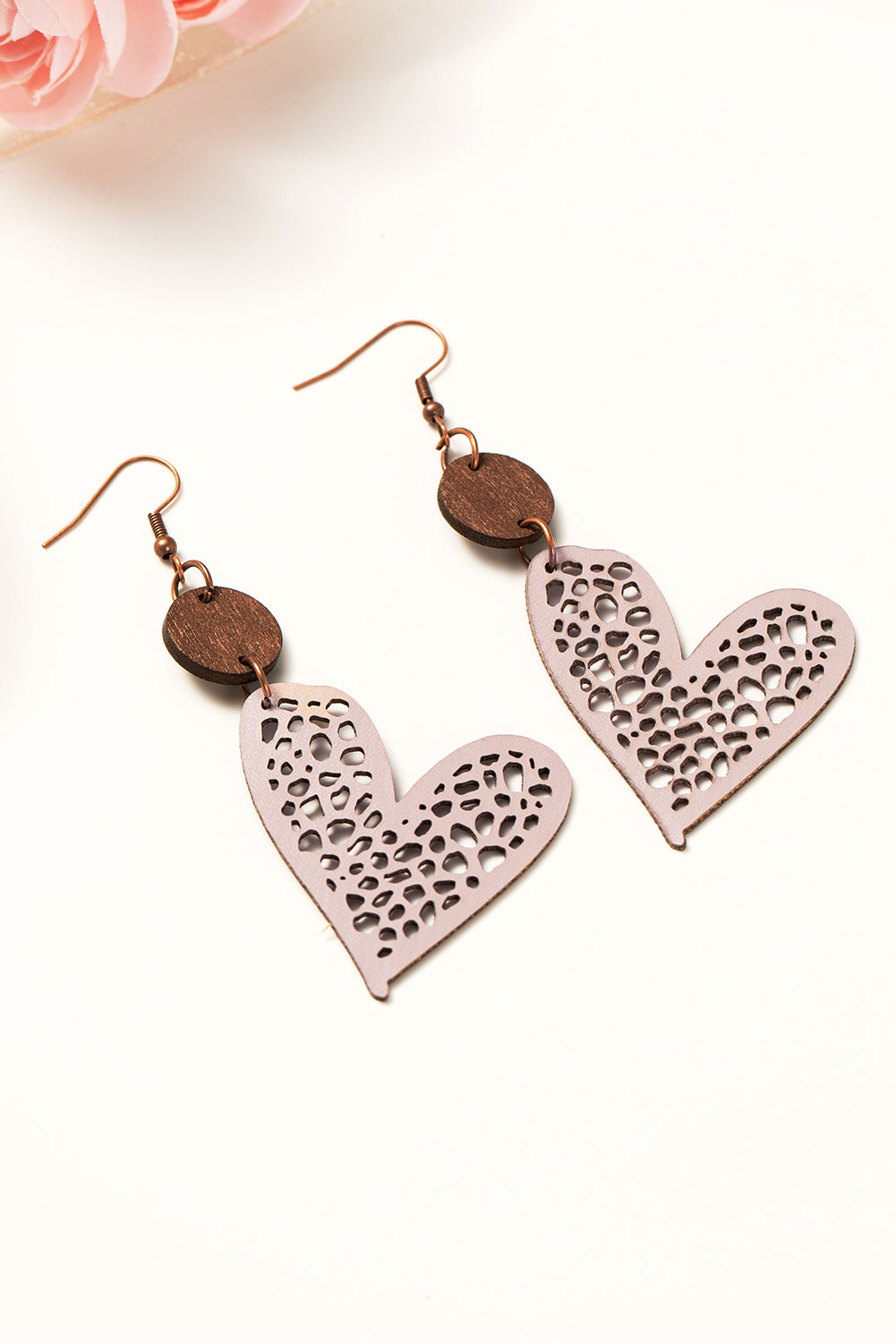 Light or Dark Pink Hollow Out Love Heart Dangle Earrings