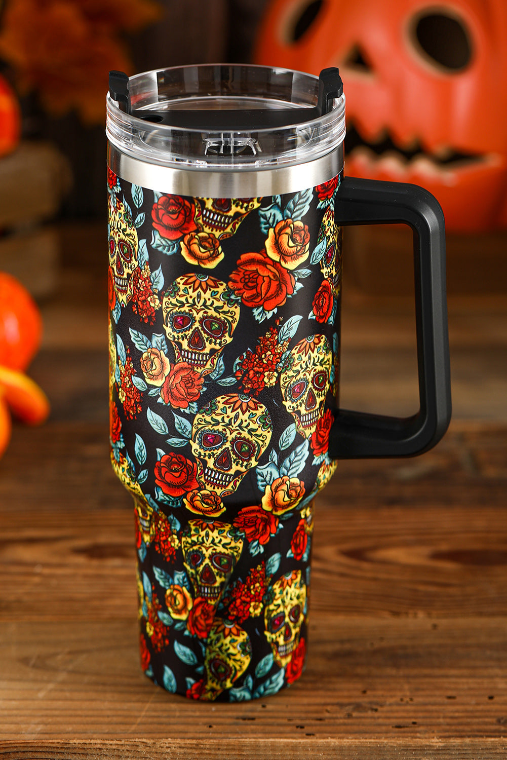 Yellow Sugar Skull Printed Halloween Fashion Tumbler