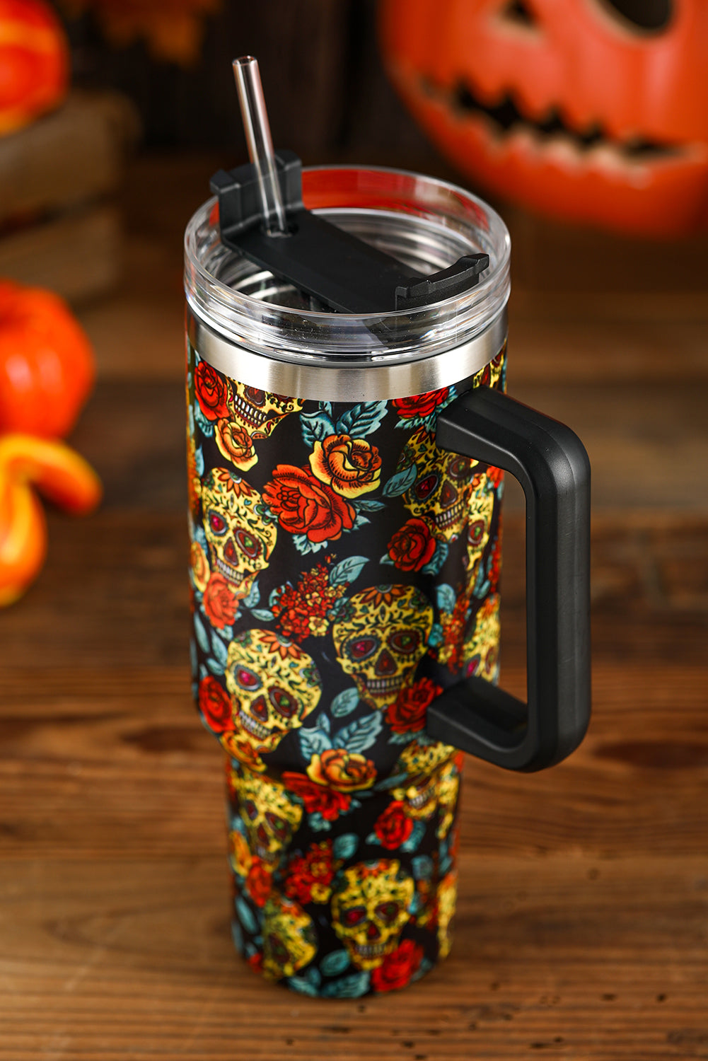 Yellow Sugar Skull Printed Halloween Fashion Tumbler