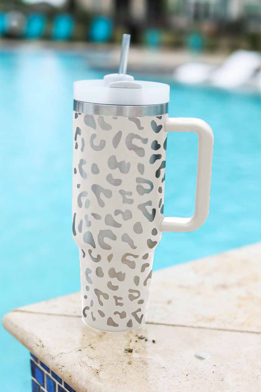 Assorted Colors 40oz Stainless Steel Portable Leopard Tumbler Mug With Handle