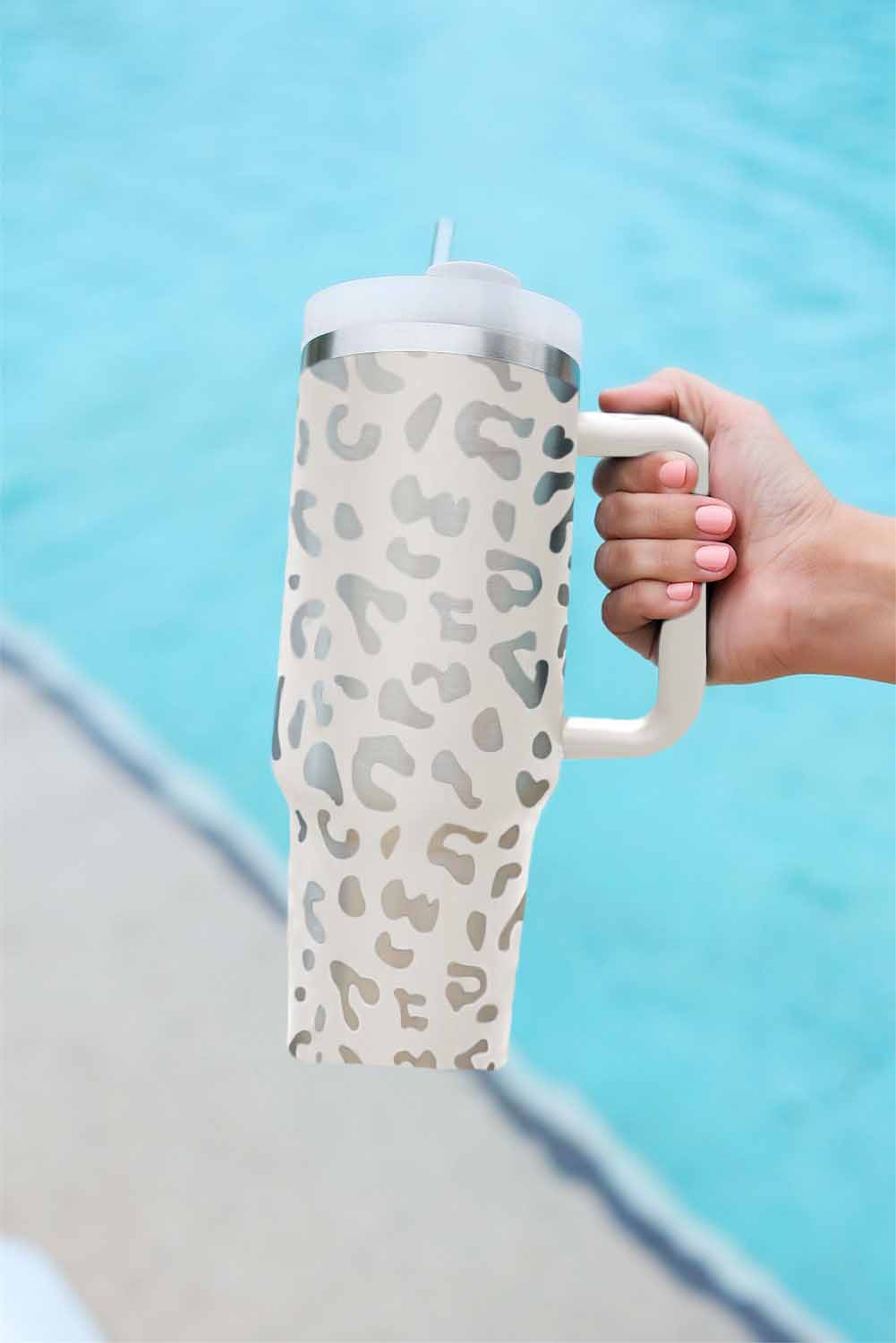 Assorted Colors 40oz Stainless Steel Portable Leopard Tumbler Mug With Handle