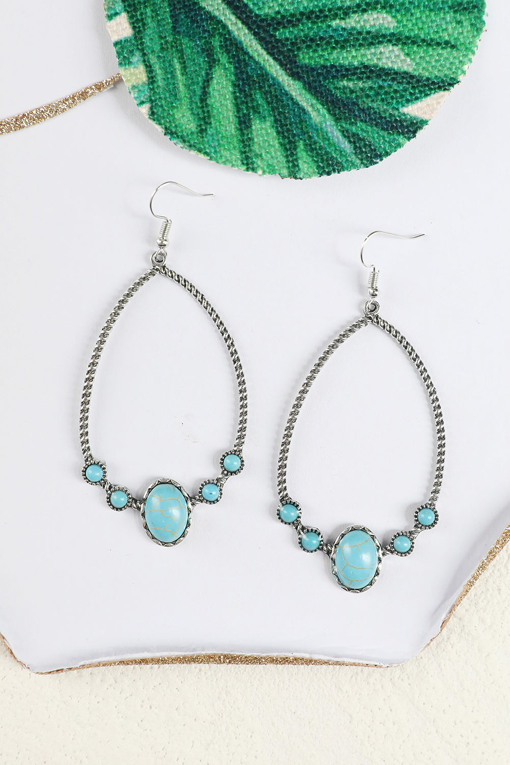 Silver Vintage Turquoise Water Drop Hook Earrings