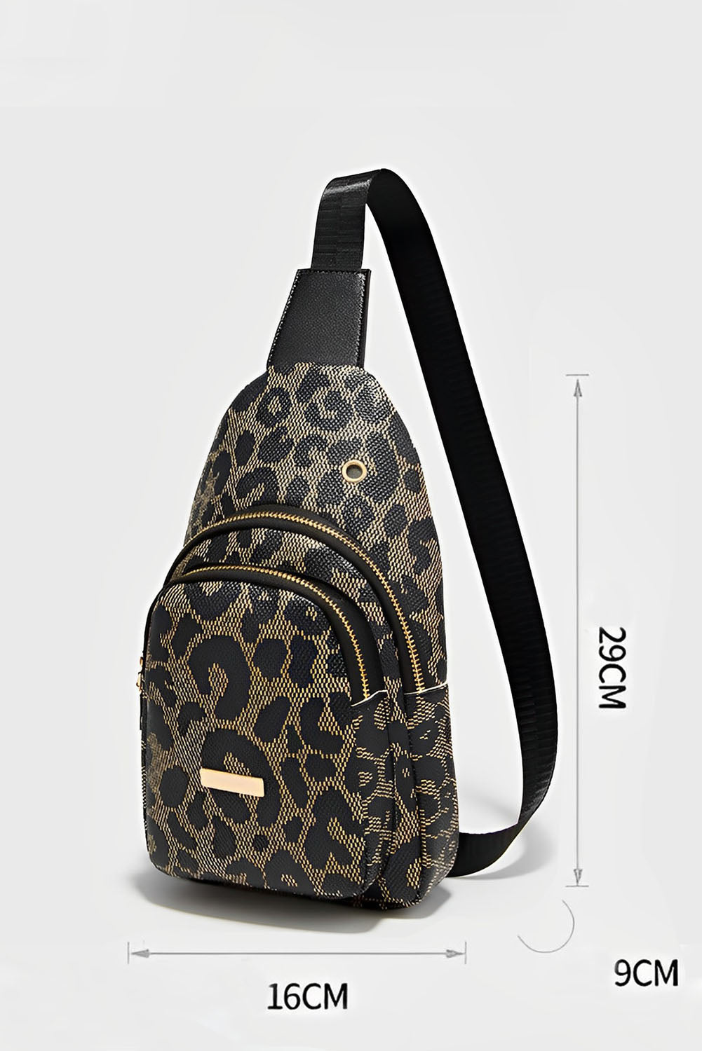 Leopard Printed Leather Zippered Fanny Pack Sling Bag