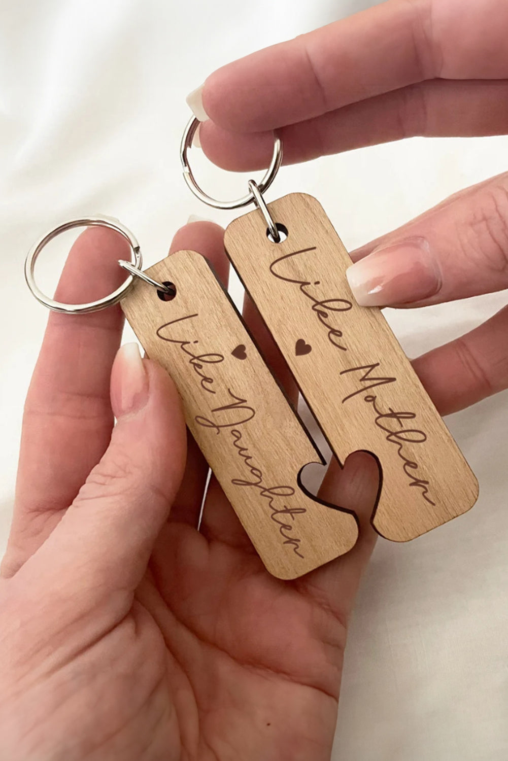 Light French Beige Like Mother Like Daughter Wooden Pendent Key Ring