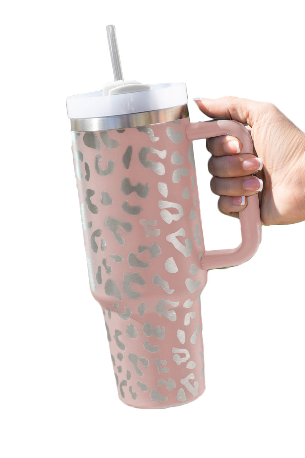 Assorted Colors 40oz Stainless Steel Portable Leopard Tumbler Mug With Handle