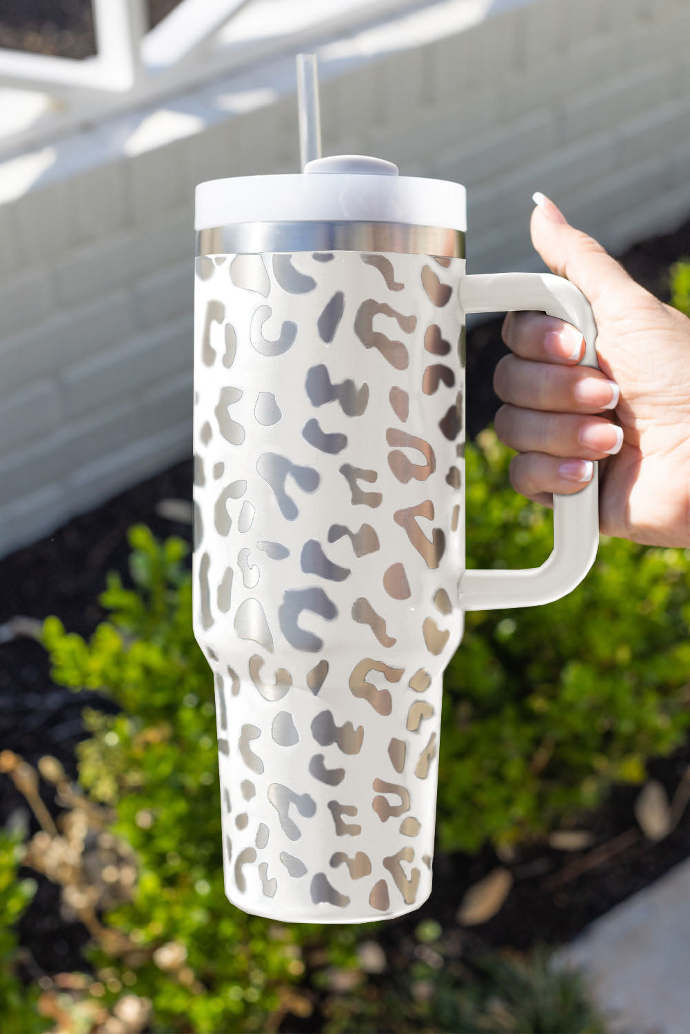 Assorted Colors 40oz Stainless Steel Portable Leopard Tumbler Mug With Handle