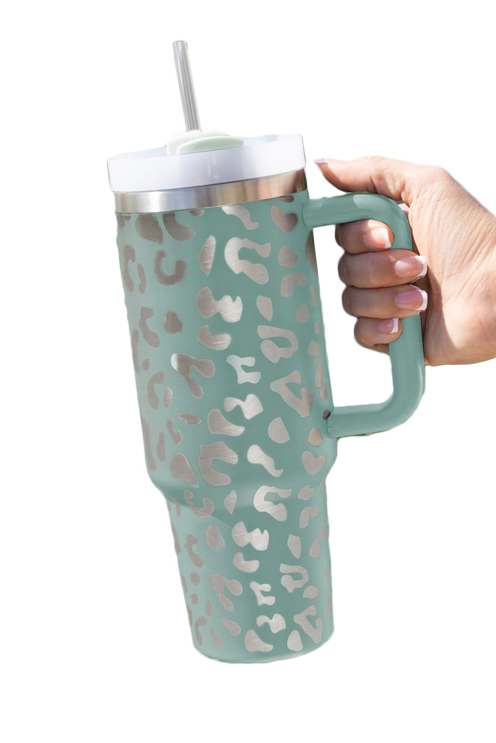 Assorted Colors 40oz Stainless Steel Portable Leopard Tumbler Mug With Handle