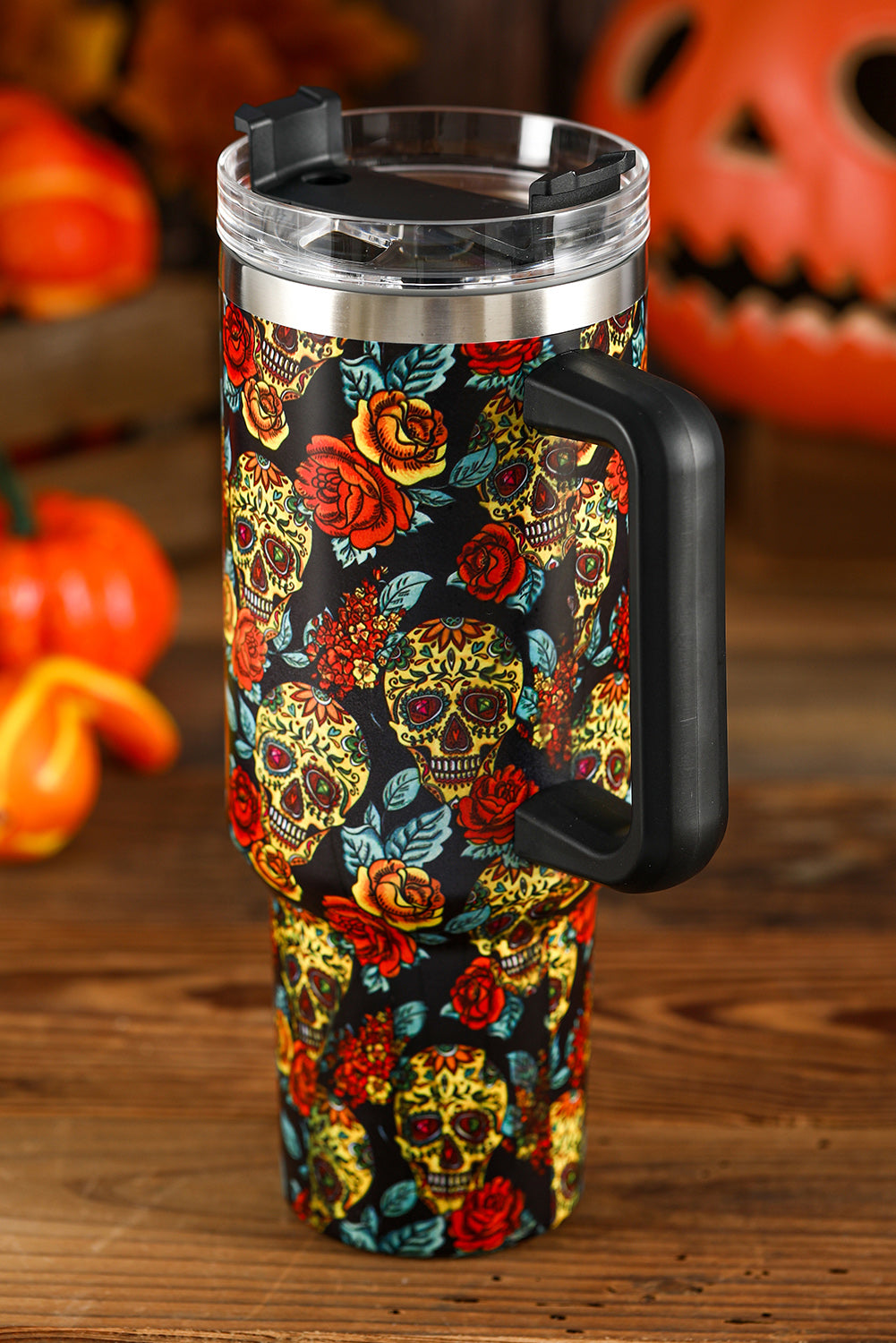 Yellow Sugar Skull Printed Halloween Fashion Tumbler